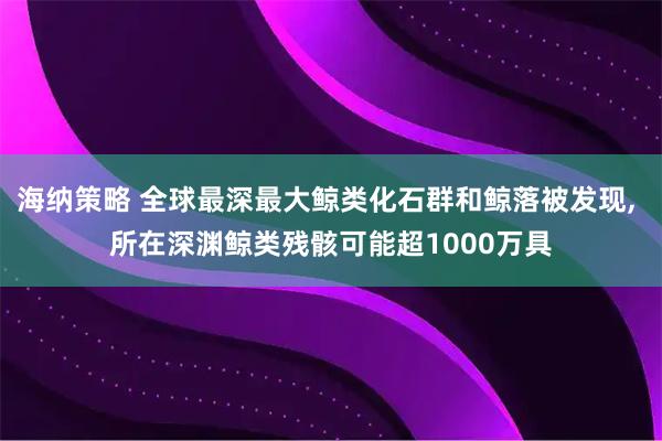 海纳策略 全球最深最大鲸类化石群和鲸落被发现, 所在深渊鲸类残骸可能超1000万具